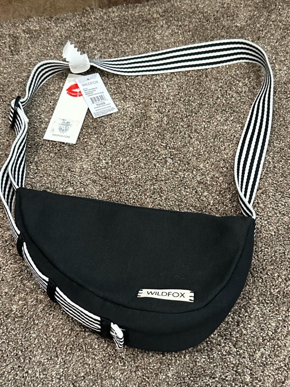 NWT Wildfox Black White Striped Strap Sling Bag Crossbody